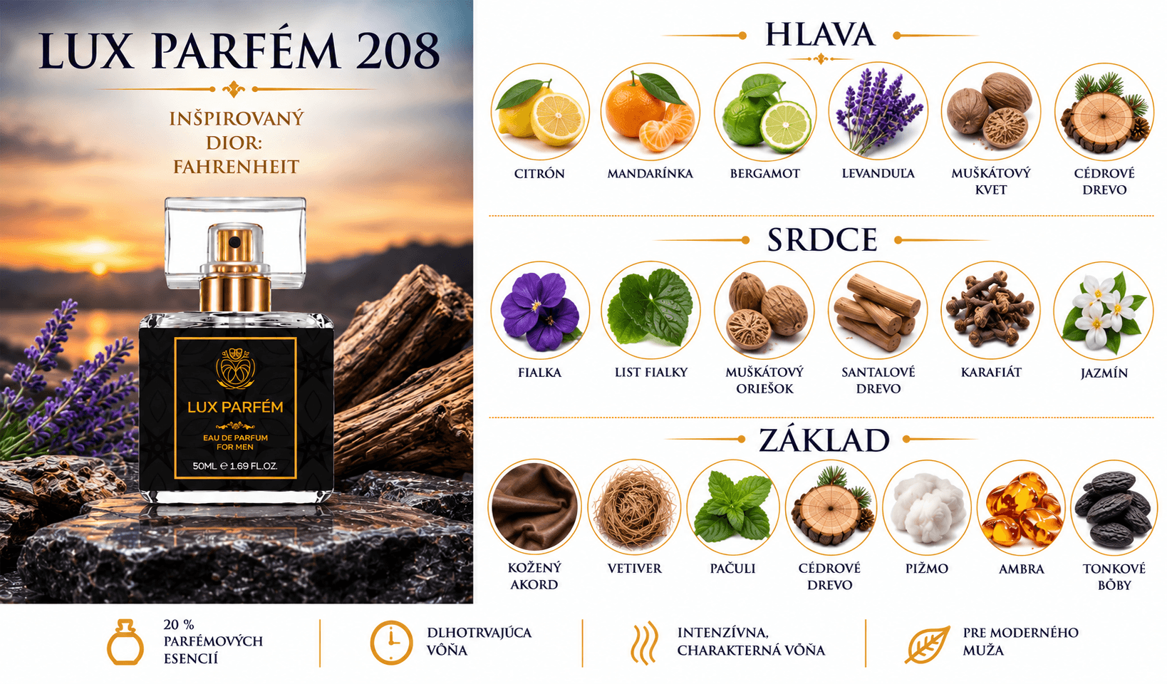 Lux Parfém 208 – Inšpirovaný Dior: Fahrenheit